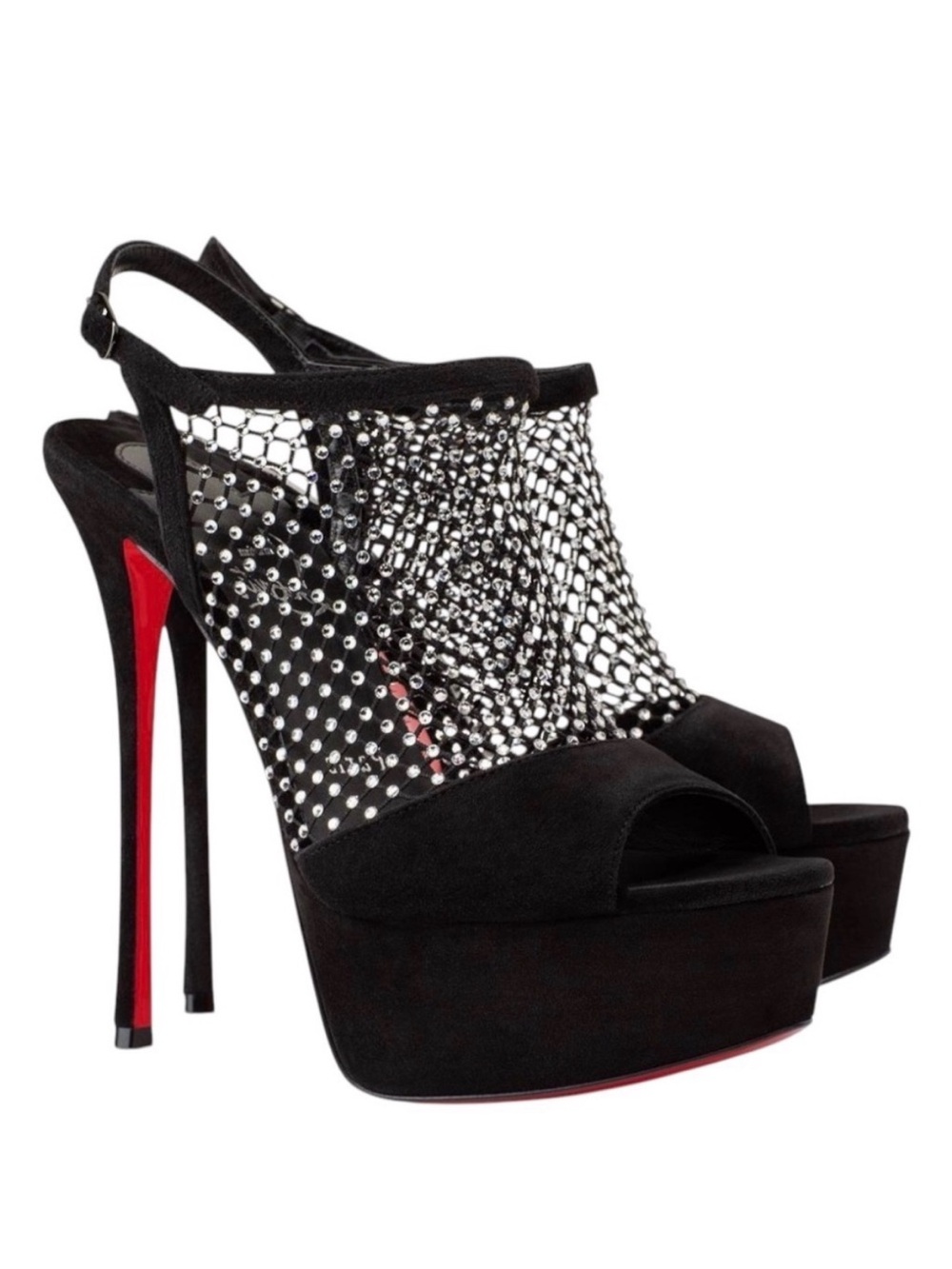 CHRISTIAN LOUBOUTIN Black Plougesta Alta Strass 150 Suede Platform Heels